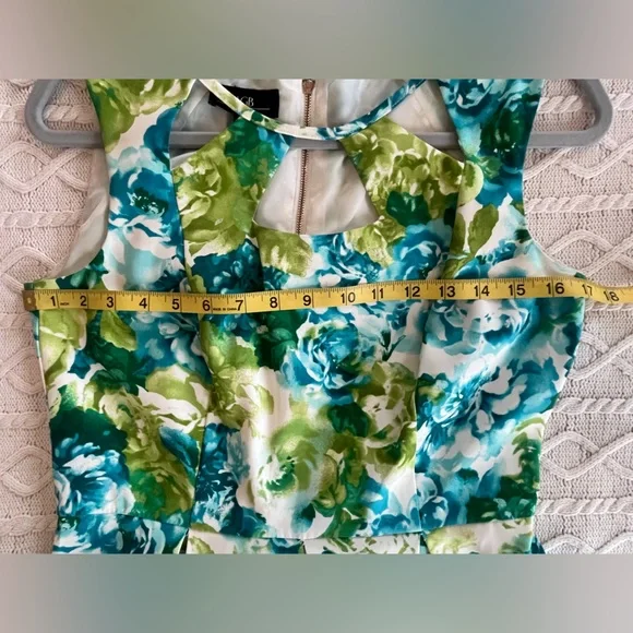 AGB Floral Midi Dress Blue & Green Women’s Size 4 - Picture 7 of 15